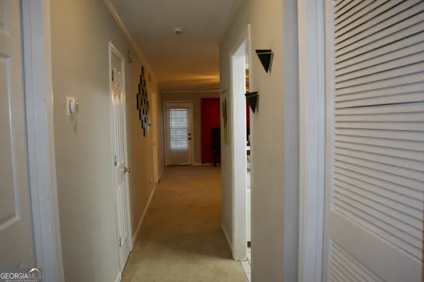 a view of a room with a window