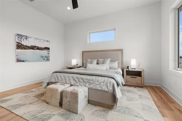 an aerial view of a highlighted house