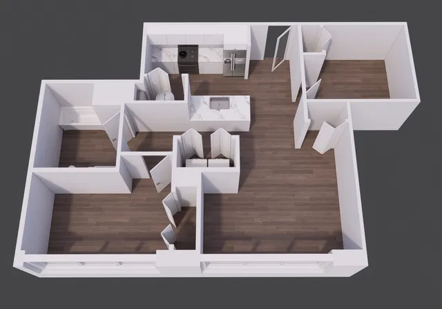 a living room with furniture and a rug