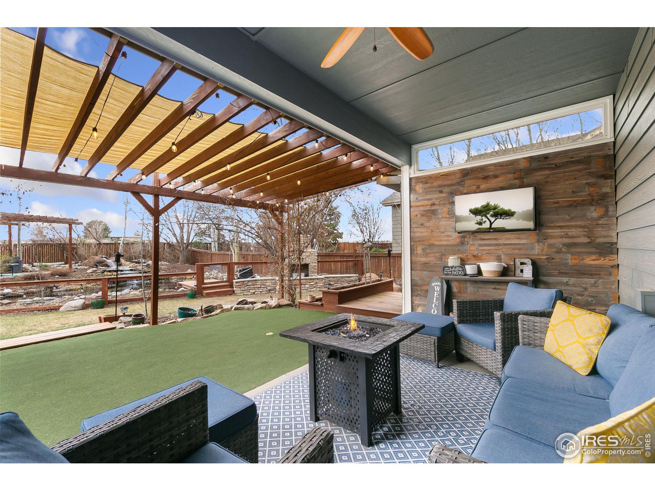 7204 West 23rd Road Greeley, CO 80634 - Photo 24 of 27 Covered Patio with TV and Putting Green