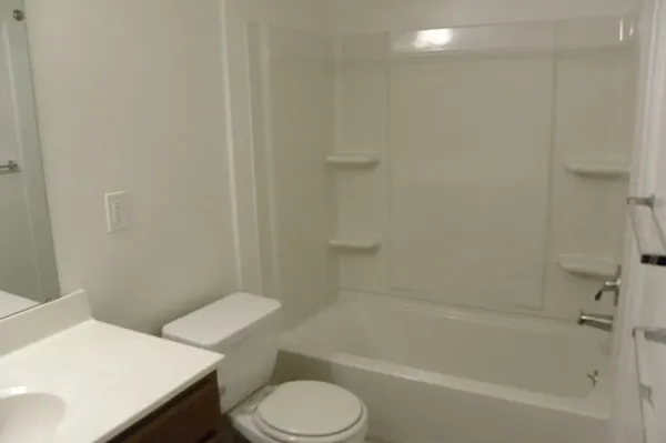 a white toilet sitting next to a bath tub
