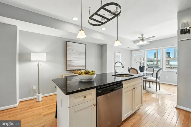 a kitchen with counter space a sink appliances and cabinets