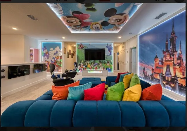 a bed room with two beds and a potted plant