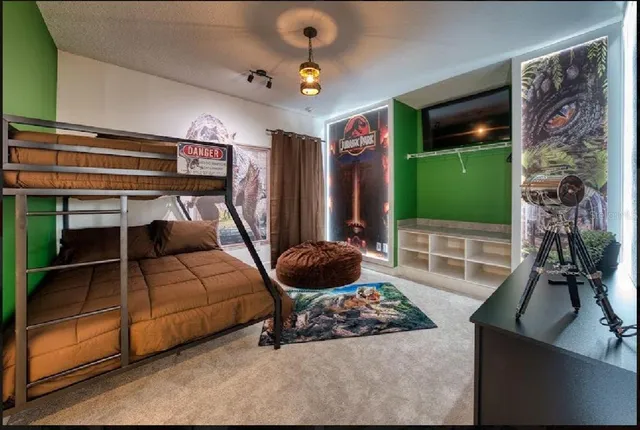 a room with lots of furniture and a chandelier