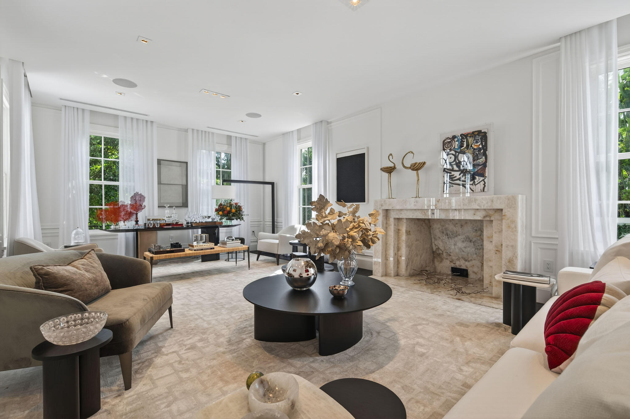 142 South County Road Palm Beach, FL 33480 - Photo 13 of 31 a living room with furniture potted plant and a fireplace