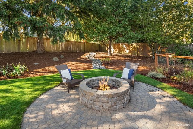 a view of a backyard with plants and trees