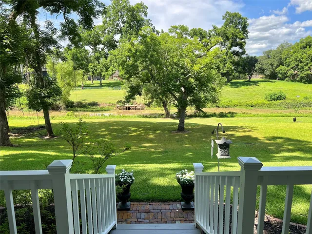 a view of a garden with an outdoor space