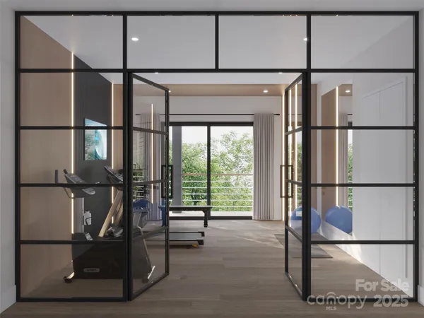 a view of a room with gym equipment