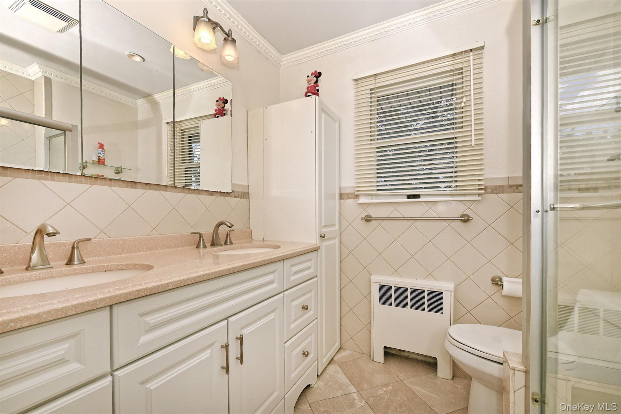 53 Stuart Drive Syosset, NY 11791 - Photo 11 of 24 a bathroom with a granite countertop toilet sink and a mirror