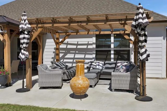 a living room with patio