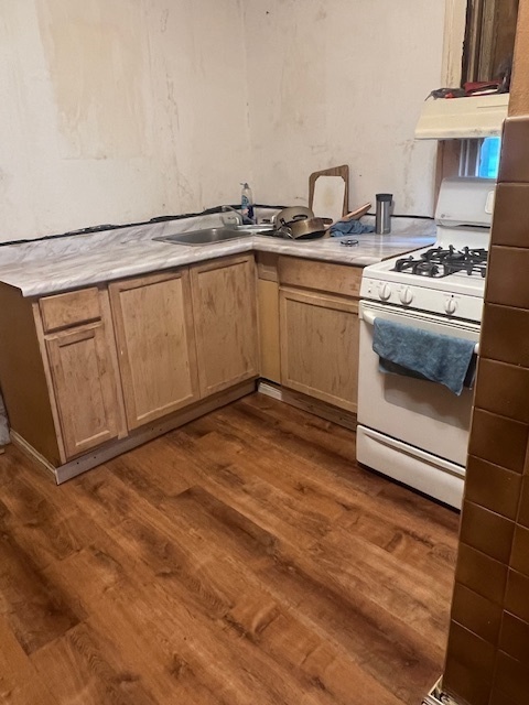 7411 South Morgan Street Chicago, IL 60621 - Photo 5 of 8 a white kitchen with sink a stove and white cabinets