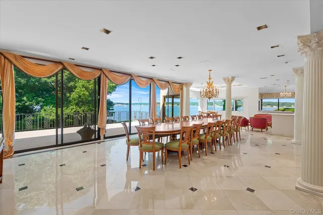 an outdoor space with furniture