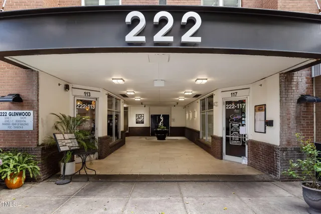 a lobby with furniture