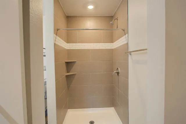 a bathroom with a bathtub