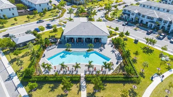 a view of an swimming pool with a yard