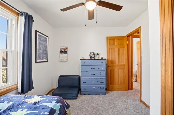 a bedroom with a bed and a dresser