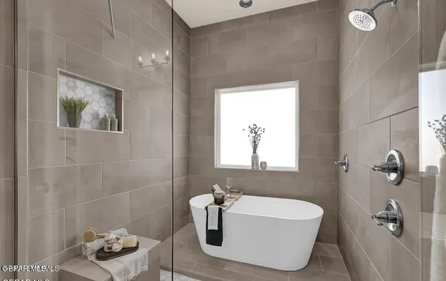 a bathroom with a bathtub