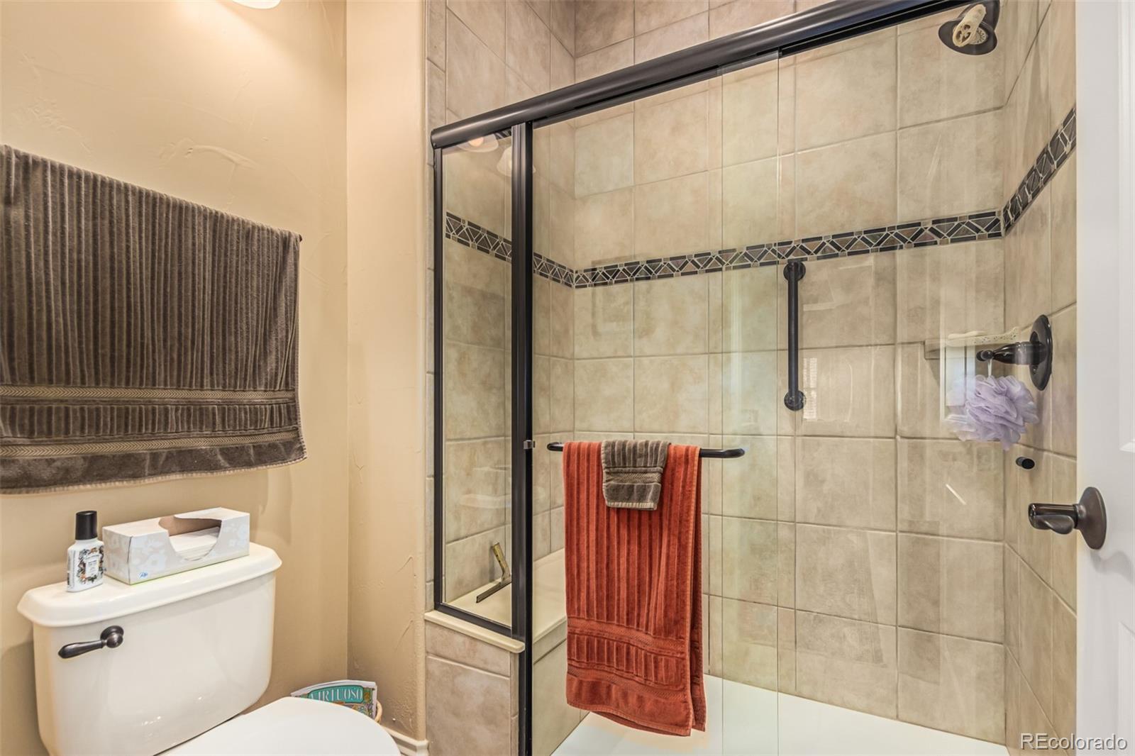 4318 Chateau Ridge Road Castle Rock, CO 80108 - Photo 31 of 50 a bathroom with a toilet and shower