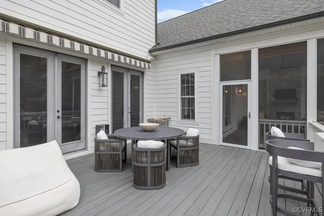 a view of a patio with furniture