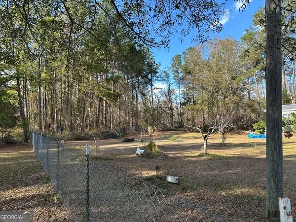 a view of a yard with trees