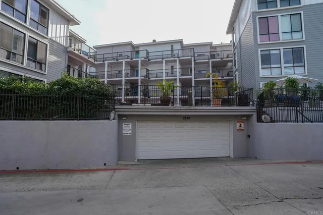 a view of building with large windows