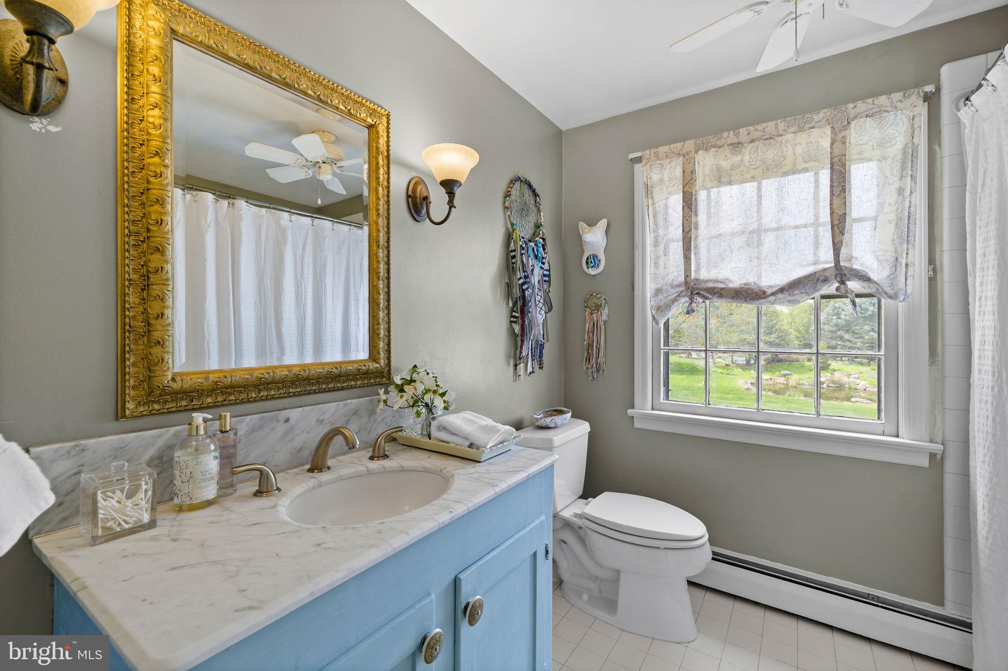 65 Covered Bridge Road New Hope, PA 18938 - Photo 16 of 117 a bathroom with a granite countertop sink toilet and large mirror