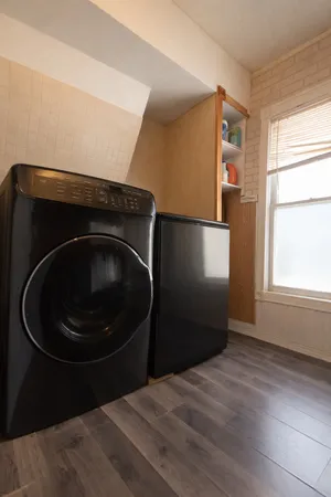 a close up of a washer and dryer
