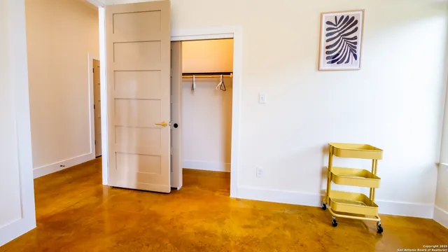 a view of a room with painted walls