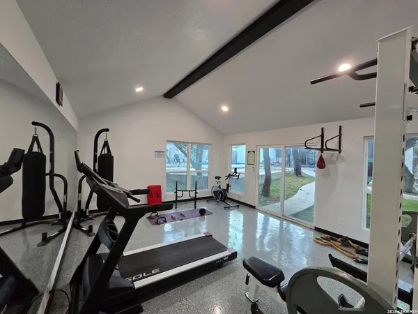 a room with gym equipment