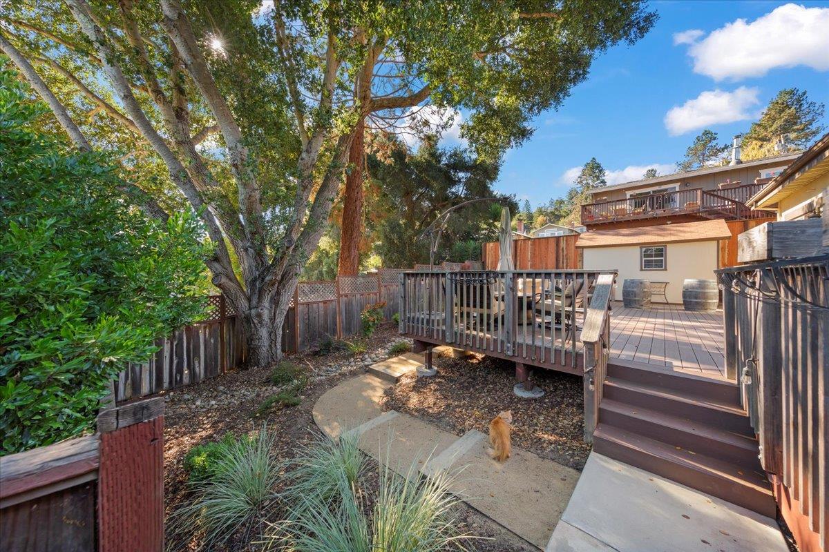 361 Collado Drive Scotts Valley, CA 95066 - Photo 6 of 37 a view of a yard with wooden fence and large trees