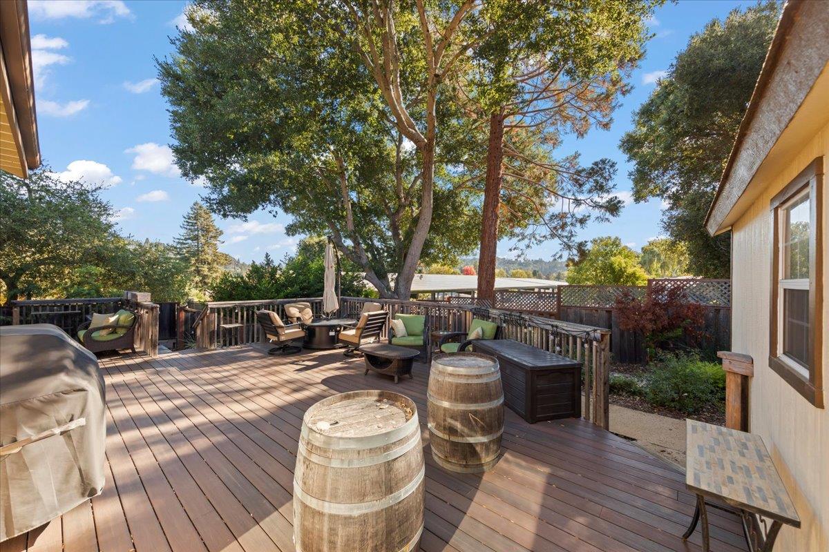 361 Collado Drive Scotts Valley, CA 95066 - Photo 8 of 37 a view of a patio with table and chairs potted plants and a large tree