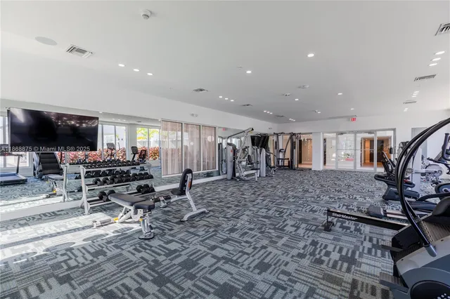 a view of a room with gym equipment