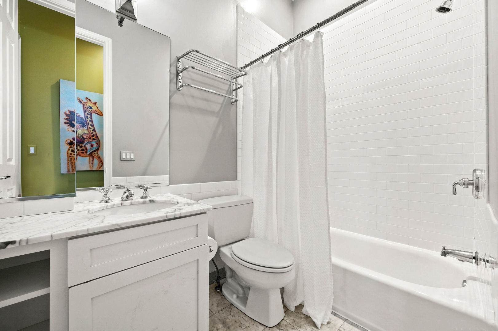1421 West Lexington Street Chicago, IL 60607 - Photo 29 of 48 a bathroom with a granite countertop sink toilet and shower