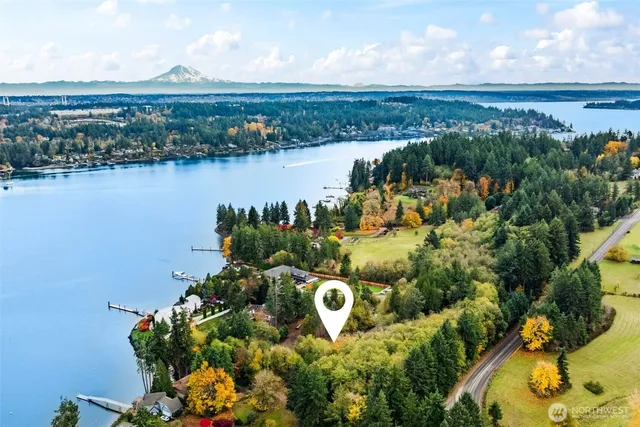 a view of a lake with a mountain in the background