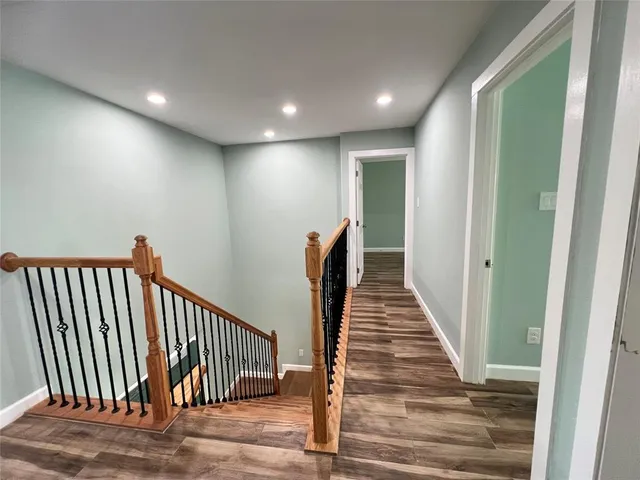 a view of a park with a large tree