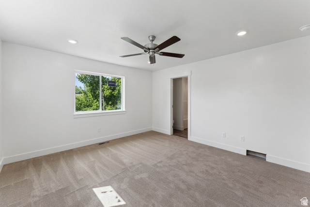 1619 North Angel Street West Layton, UT 84041 - Photo 7 of 32 Unfurnished bedroom featuring a ceiling fan, recessed lighting, and light colored carpet