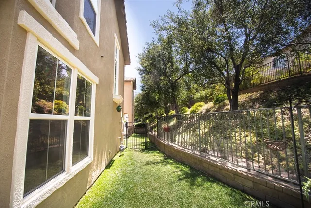 a garden view with a seating space