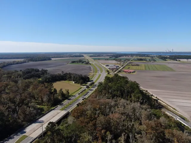 a view of a lake with a city
