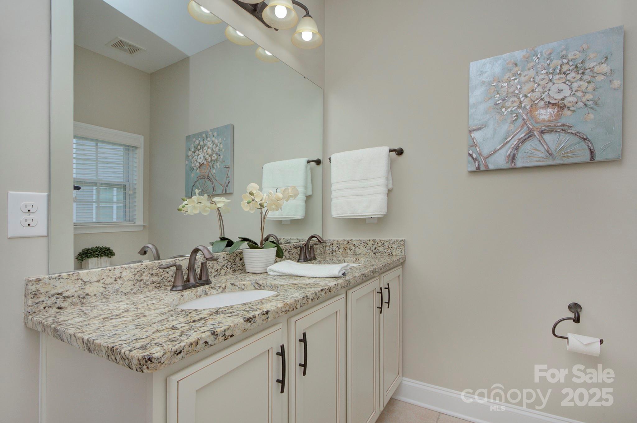 317 Annatto Way Tega Cay, SC 29708 - Photo 25 of 44 a bathroom with a granite countertop sink and a mirror