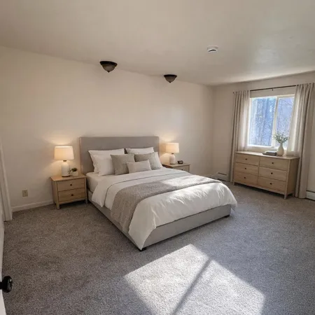 a bedroom with a bed and window