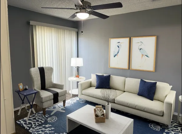 a living room with furniture