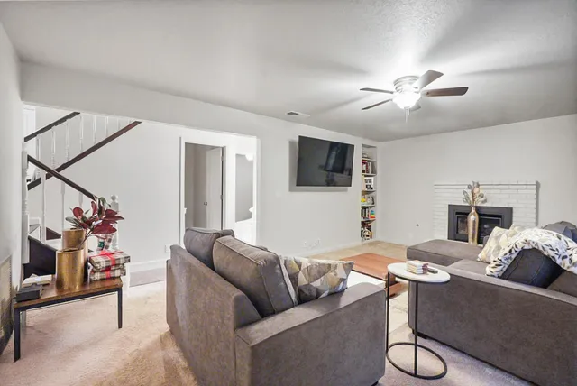 a living room with furniture and a couch