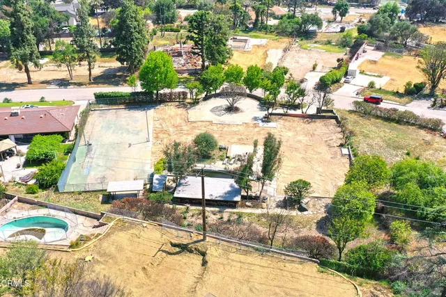 a view of a lake with a yard and a large tree
