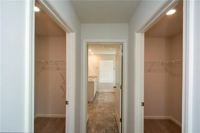 a view of a room with racks on the wall