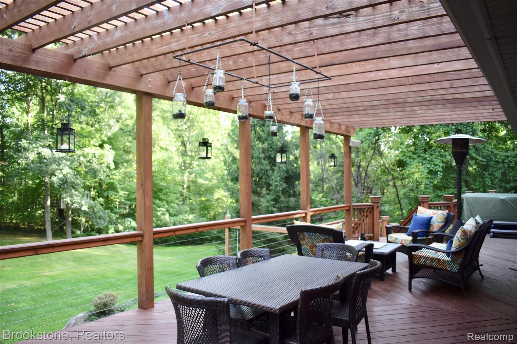 405 Baldwin Ridge Oxford, MI 48371 - Photo 14 of 54 THE LARGE PERGOLA (16X28) WITH 2 ZONE SPEAKER SYSTEM WAS "DESIGNED FOR ENTERTAINING". IT FILTERS THE MID-DAY SUN AND CREATES A WONDERFUL SPACE FOR THE FIRE PIT, GRILL & HEAT LAMP. FROM THE PERGOLA YOU ENTER A LARGE OPEN AREA WITH A FAMILY ROOM, DINING ROOM & "CUSTOM" KITCHEN
