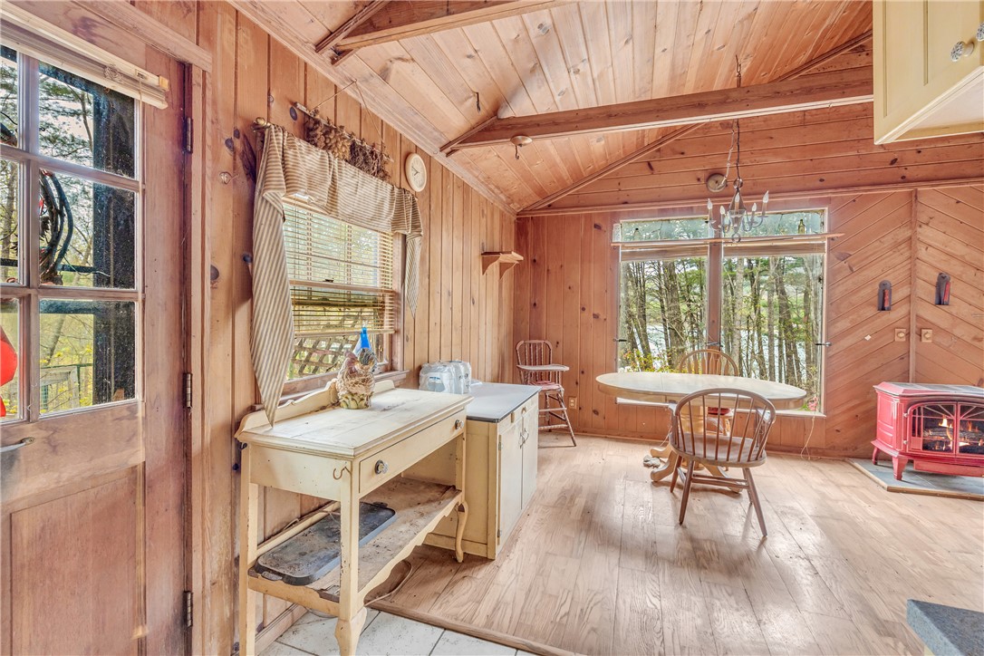 115 Little Stakey Rd Mountain Rest Mountain Rest, SC 29664 - Photo 11 of 38 This cozy kitchen features a vaulted ceiling and natural wood accents, creating a warm and inviting atmosphere.