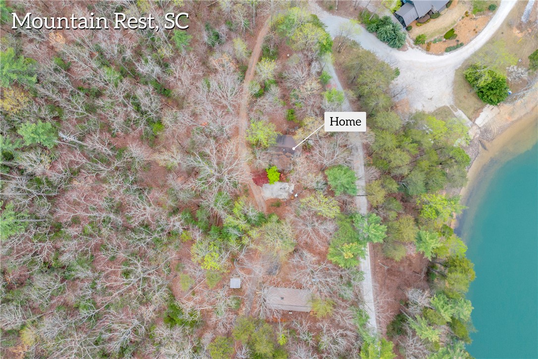 115 Little Stakey Rd Mountain Rest Mountain Rest, SC 29664 - Photo 4 of 38 This elevated view captures the tranquil lakeside home nestled amidst a vibrant forest.