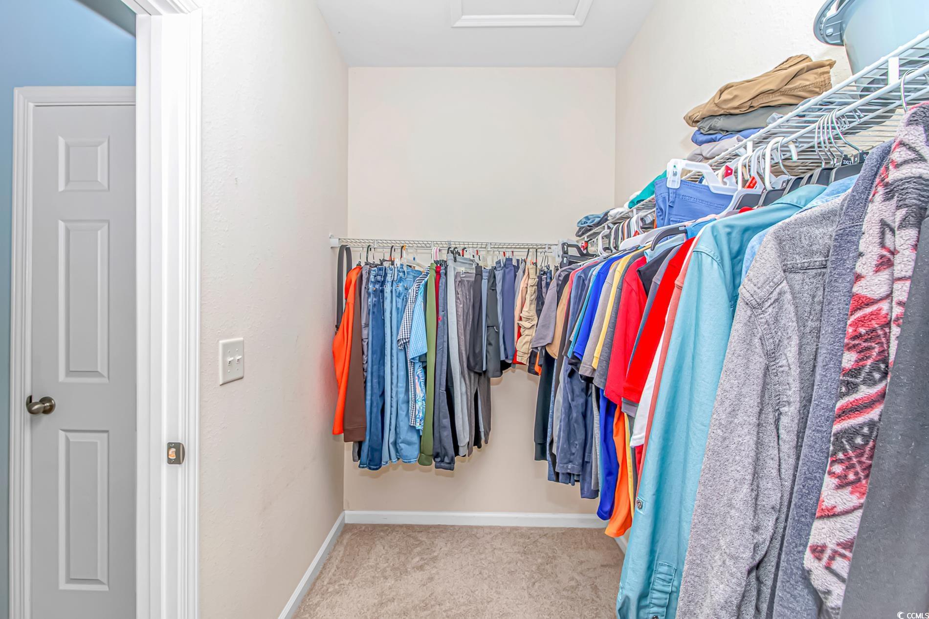 139 Chenoa Drive, Unit D Murrells Inlet, SC 29576 - Photo 16 of 34 Walk in closet featuring carpet floors and attic access