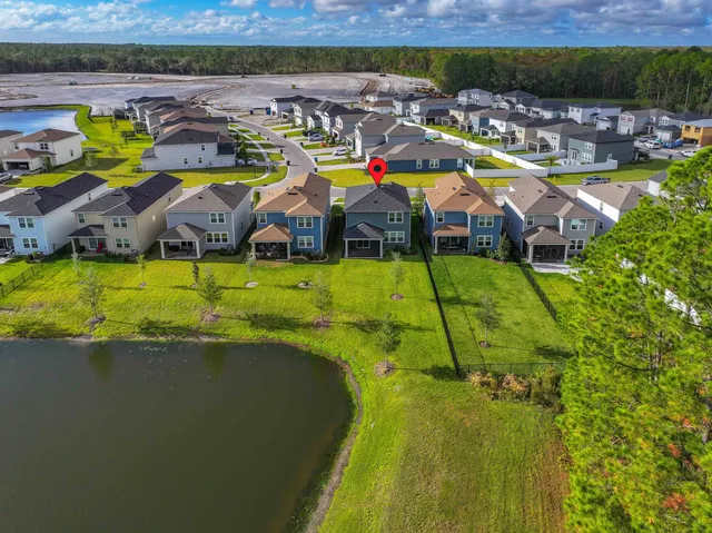 a view of a lake with a city