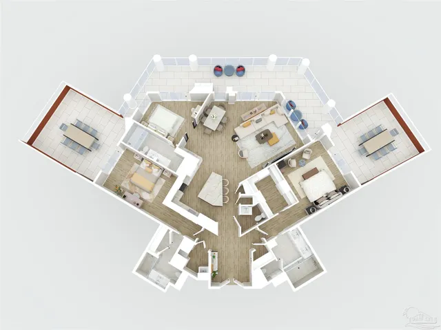 a front view of a building with outdoor space